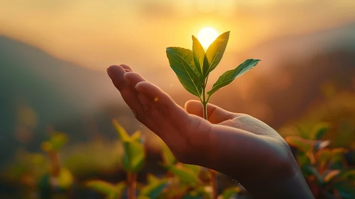 Main ouverte tenant une feuille verte - symbole de micro-gestes PNL pour des relations apaisées - Saint-Valentin